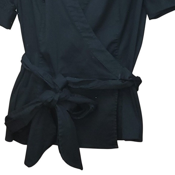 INC Black Wrap Short Sleeve Tie Waist Shirt Top 10 Minimalist Office Workwear - Picture 6 of 11